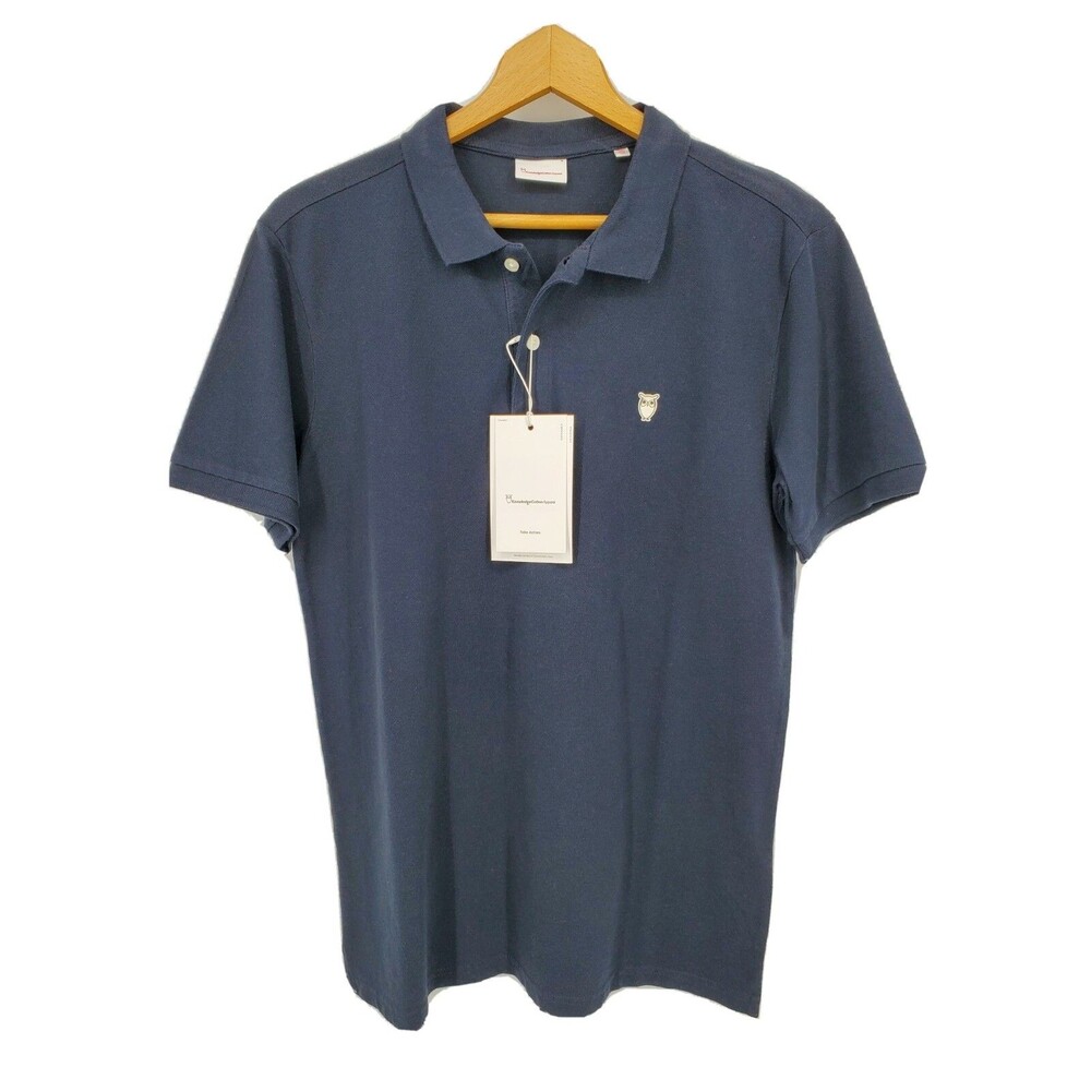 New Knowledge Cotton Apparel Mens Polo Shirt Short Sleeve Navy Blue Size Small